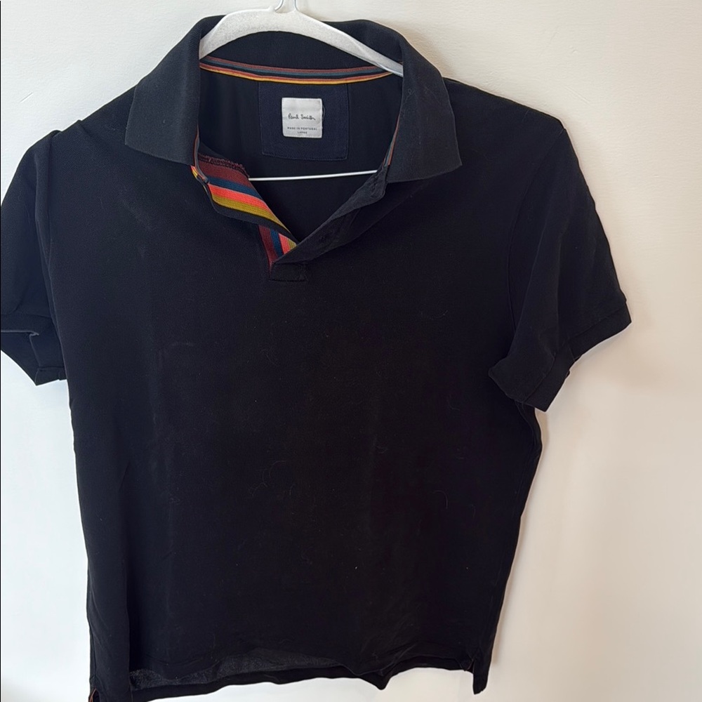 Black Polo Shirt with Striped Accent